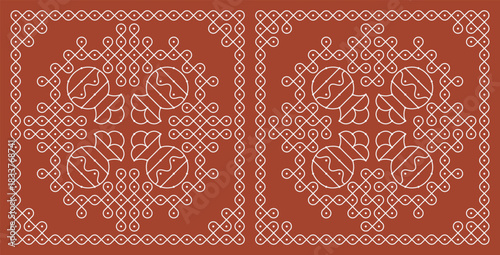 Pongal special pulli kolam, dotted rangoli set. Indian Traditional home decor folk art vector illustration.