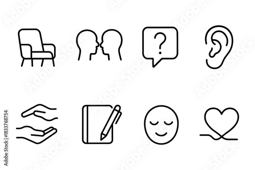 Simple line icons for communication, relaxation, and emotional well-being