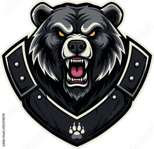 Premium eSports Mascot Logo: Aggressive Bear Head with Armor. Editable Vector for Team Branding and Merchandising