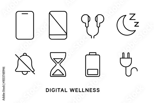 Linear icons representing digital wellness and technology balance