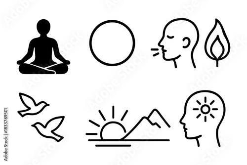 Mindfulness and nature icons: meditation, wellness, and serenity themes
