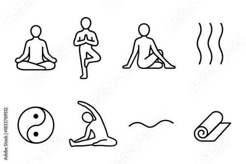 Minimalist yoga icons set for wellness and relaxation themes