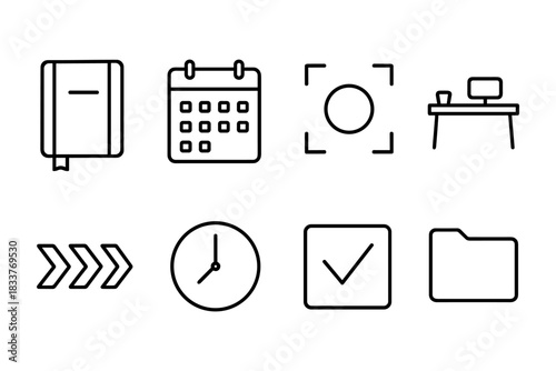 Minimalist line art icons for productivity and organization