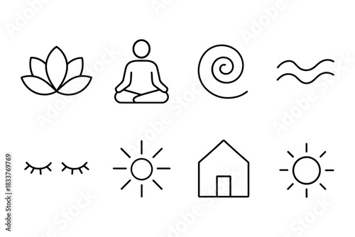 Minimalist line art: yoga, meditation, and zen symbols collection