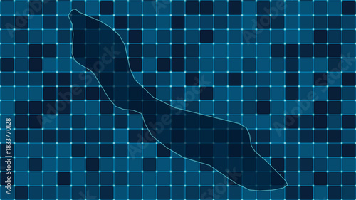 Modern Digital grid map illustration of Curaçao Technology geography background