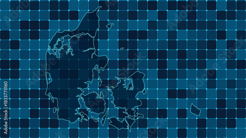 Modern Digital grid map illustration of Denmark Technology geography background