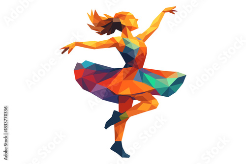 Colorful polygonal dancer in motion art