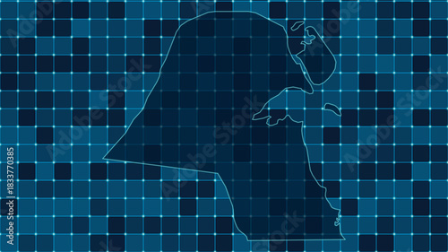 Modern Digital grid map illustration of Kuwait Technology geography background