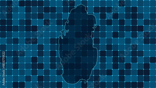 Modern Digital grid map illustration of Qatar Technology geography background