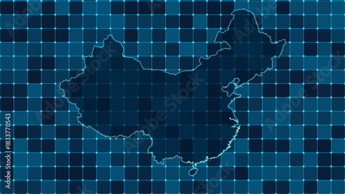 Modern Digital grid map illustration of People's Republic of China Technology geography background