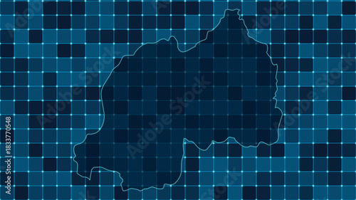 Modern Digital grid map illustration of Rwanda Technology geography background