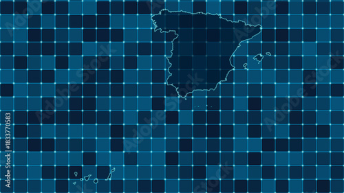 Modern Digital grid map illustration of Spain Technology geography background