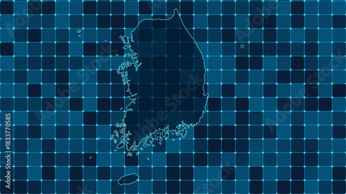 Modern Digital grid map illustration of South Korea Technology geography background