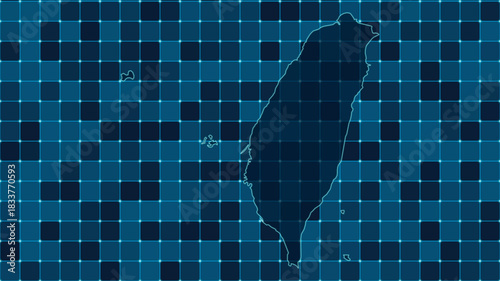 Modern Digital grid map illustration of Taiwan Technology geography background