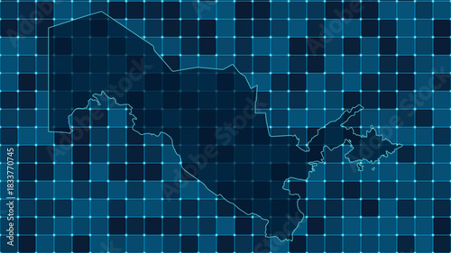 Modern Digital grid map illustration of Uzbekistan Technology geography background