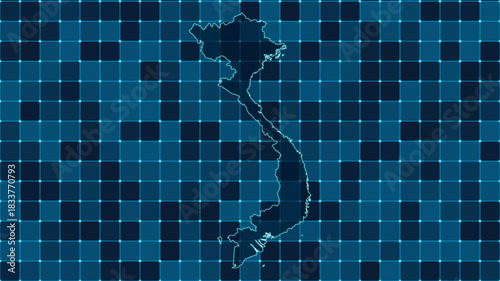 Modern Digital grid map illustration of Vietnam Technology geography background