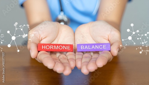 Medical concept of hormone balance. Hormonal therapy. Hormones treatment innovation , therapy