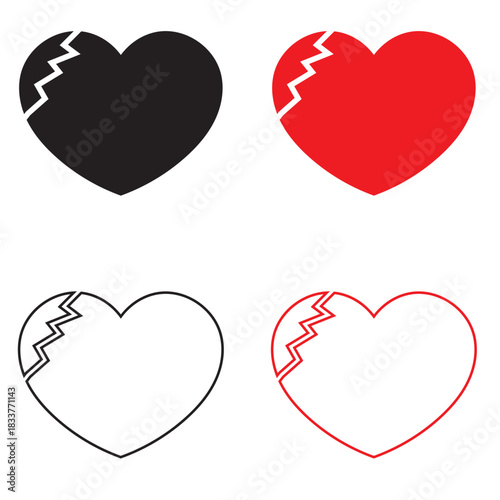 Red and black broken heart icon,  Isolated on white background. Vector Illustration. EPS 10/AI