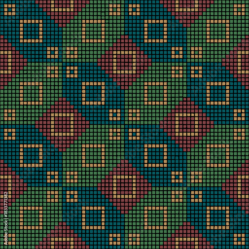 ornament from hand drawn pixels. vector seamless pattern. dark repetitive background. modern decorative art. geometric fabric swatch. textile design embroidery template. home decor