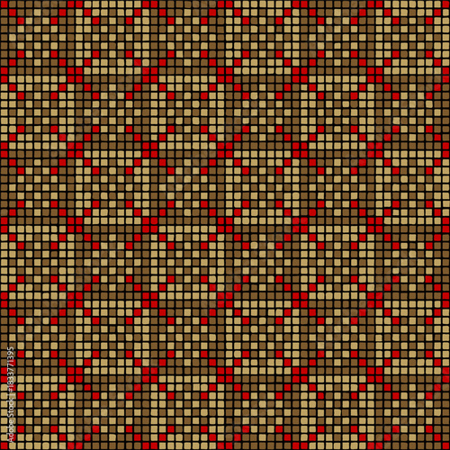 ornament from hand drawn squares. brown, red, pixels. vector seamless pattern. repetitive background. modern decorative art. geometric fabric swatch. textile design. embroidery template