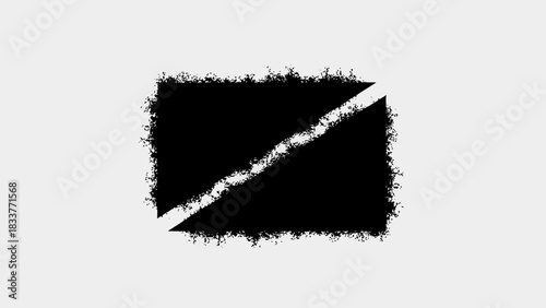 Grunge black rectangle divided diagonally abstract vector illustration with rough edges isolated on white background