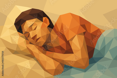 Geometric art of peaceful sleep in low poly style for dreamy serenity and rest