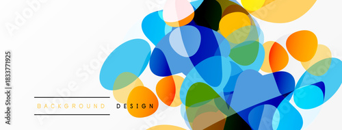 Abstract colorful shapes overlap, creating dynamic background. Bright hues blend, forming modern design element. Simple, clean aesthetic.