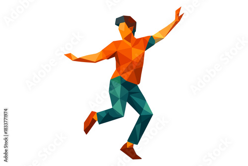 Vibrant low poly figure jumping with joy