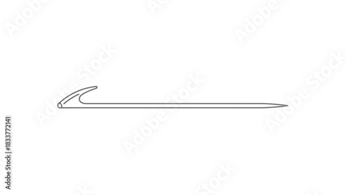Minimalist line art illustration of a single crochet hook simple vector design element for knitting and craft projects isolated on white background