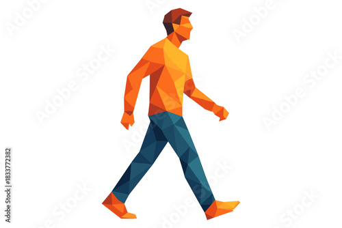 Geometric low poly walking man in colorful abstract design