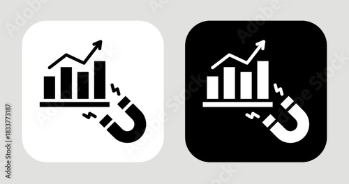 Trend Magnet Icon In Black and White Glyph Style
