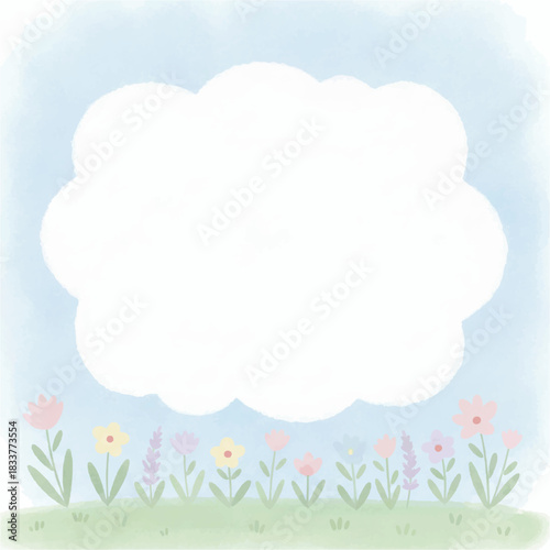 Watercolor Floral Meadow Background with Text Space – Minimal Pastel Nature Frame