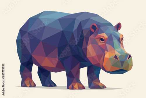 Colorful geometric hippopotamus art with low poly design