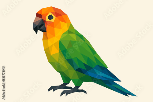 Colorful low poly parrot: geometric design of a vibrant tropical bird