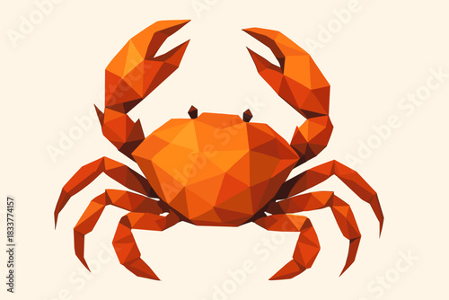 Geometric low poly crab in vibrant orange tones on neutral background