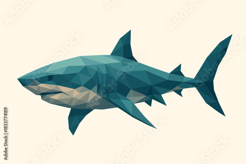 Geometric shark in low poly art style on cream background