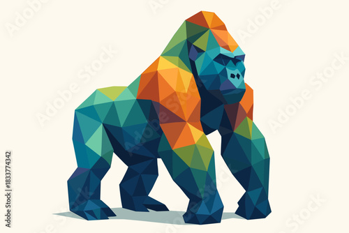 Geometric low poly gorilla in vibrant colors