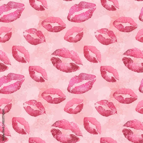 Romantic pink lip print on a soft pastel background. Perfect for Valentine's Day design and decoration