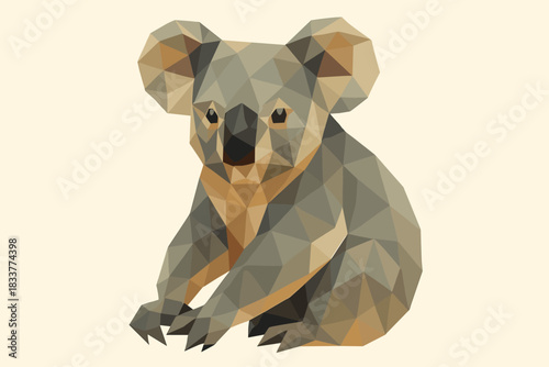 Geometric low poly koala design in earth tones