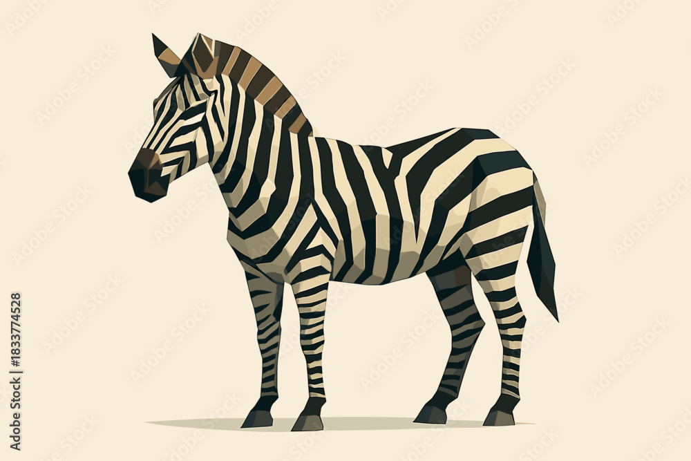 Fototapeta premium Low poly zebra art with geometric design on neutral background