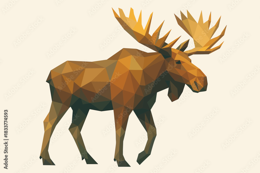 Obraz premium Geometric moose in low poly design with beige background