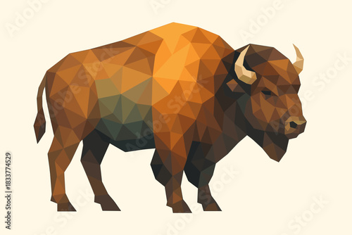 Geometric bison art: low poly style animal design for modern decor