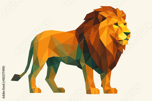 Geometric low poly lion in colorful abstract style