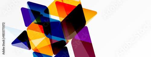 Abstract shapes overlap, creating vibrant color bursts. Dynamic composition suggests movement, energy, modern design.