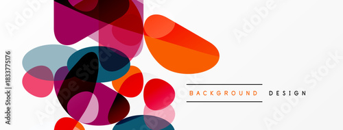 Abstract colorful shapes overlap, creating dynamic visual texture. Modern design elements suggest creativity, energy. Background features simple text.