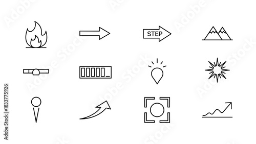 Minimal linear icons for navigation and interface design