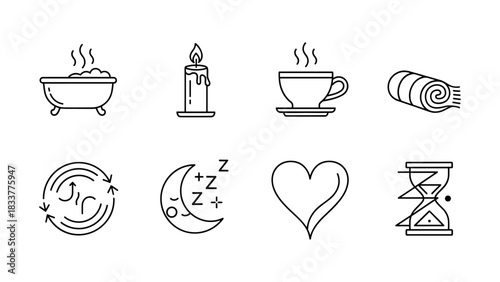 Minimalist icons of relaxation and wellness in linear style