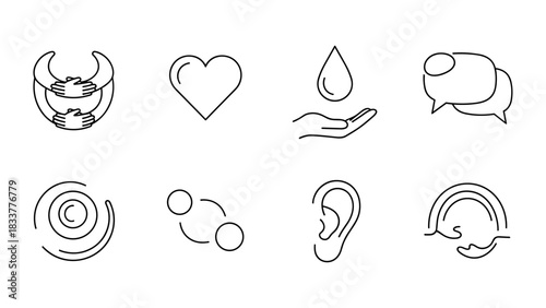 Minimalist line art icons of communication and connection concepts