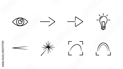 Minimalistic icon set: vision, arrows, ideas, focus, design concepts