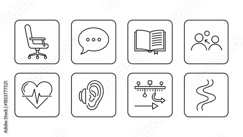 Minimalist office and communication icons set for business presentations